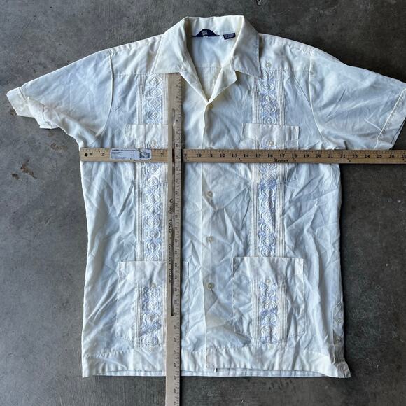 VINTAGE 80S PREMIER BUTTON DOWN SHIRT SHORTSLEEVE MEDIUM BEIGE DRESS FORMAL - Picture 5 of 5